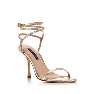 STUART WEITZMAN Womens Gold Merinda Round Toe Stiletto Leather Sandals 5